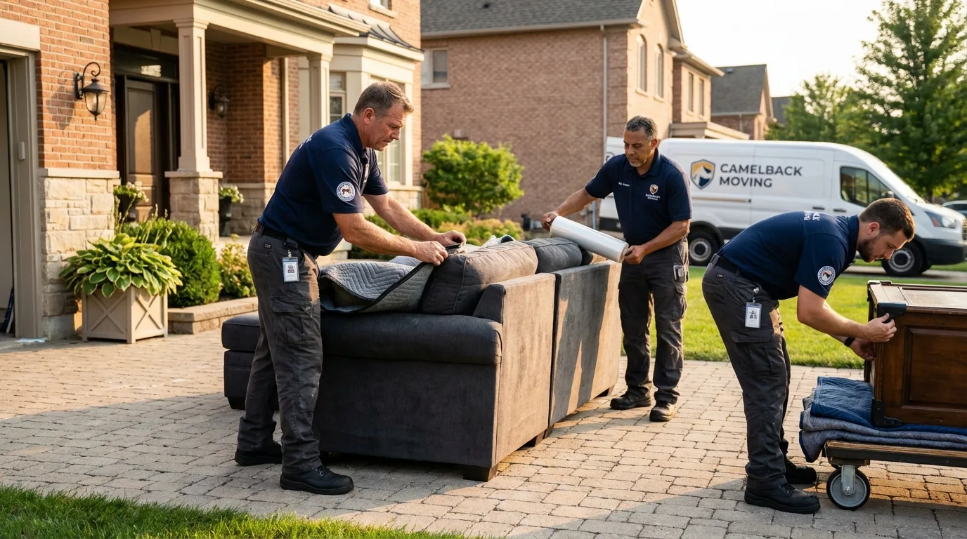 Large estate moving crew wrapping furniture in Fredericksburg, TX