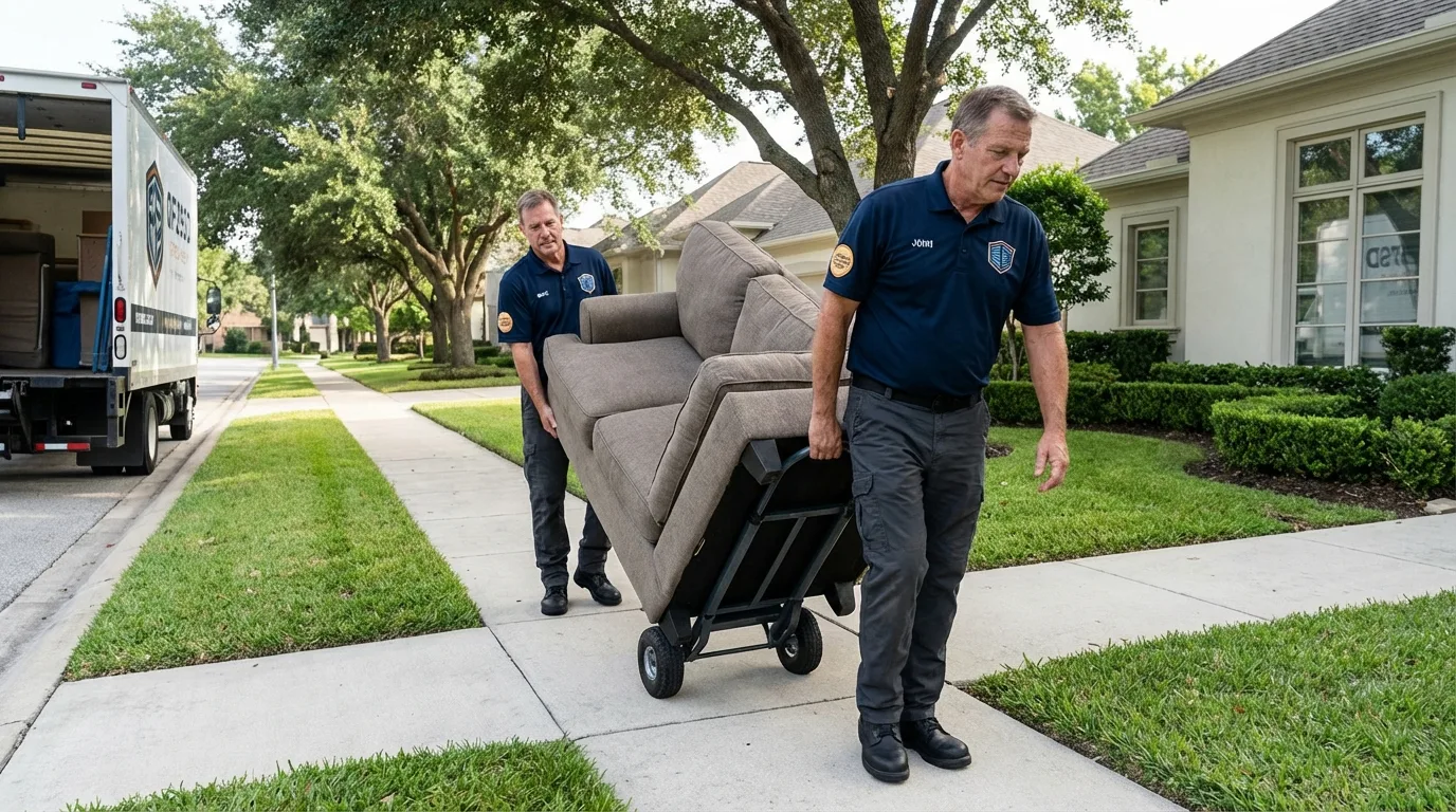 Local residential moving crew loading furniture in Fredericksburg, TX